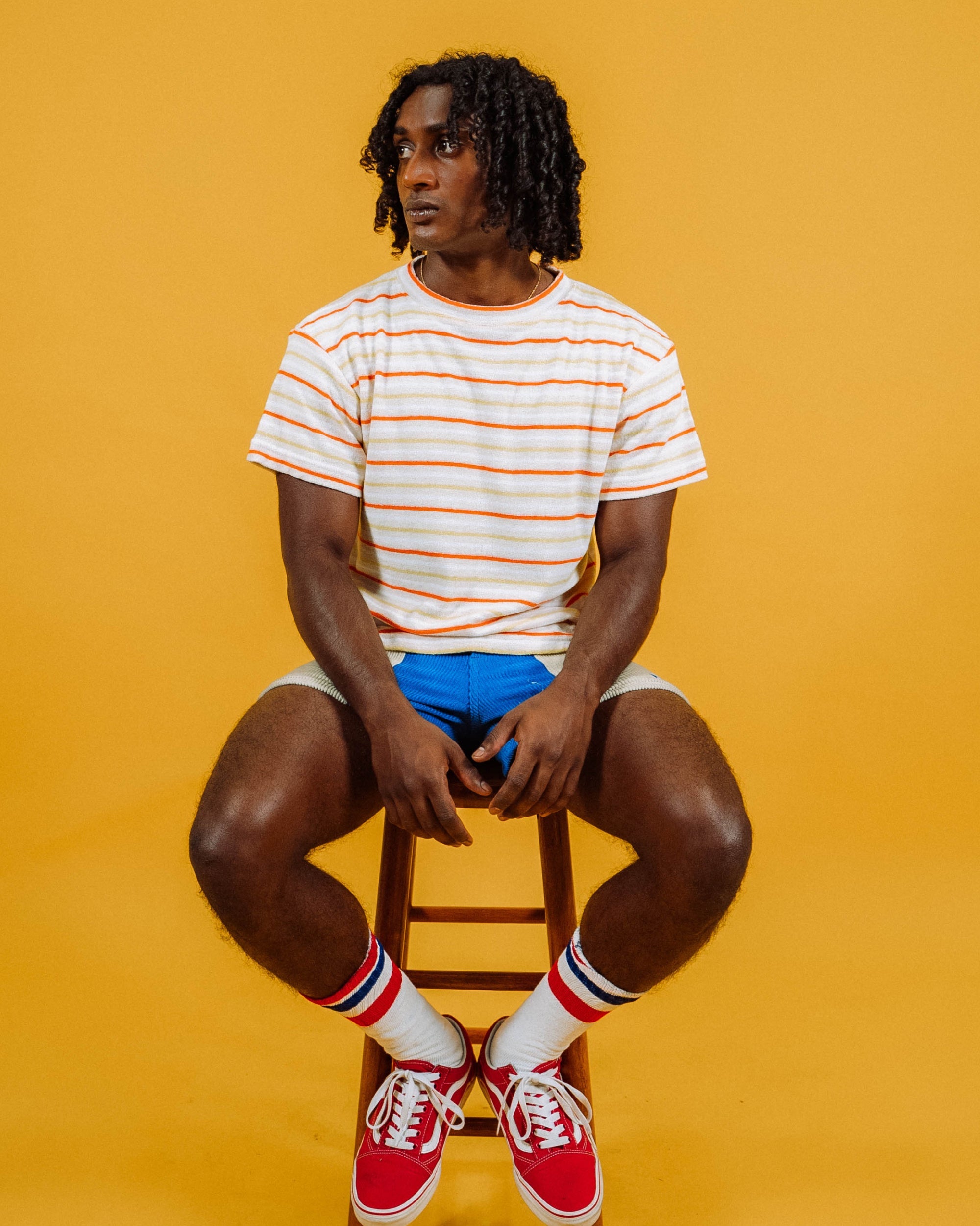 T-shirt en tissu éponge pour homme (crème/jaune/orange)
