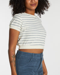 Camiseta de rizo para mujer (crema/azul marino)