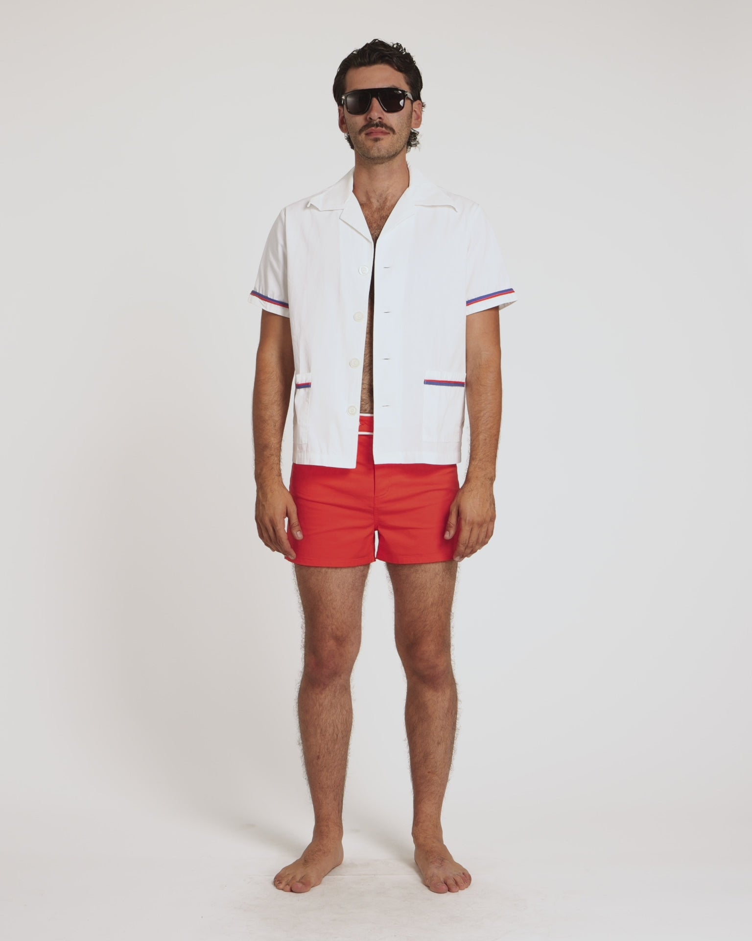 【pepsiman】BLEACHED CORD CABANA SHIRT Hammies Summer Cabana Shirt (White/Navy/Red)
