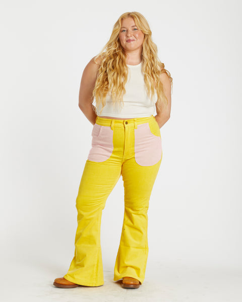 High Waist Yellow Bell Bottoms Pink Pockets Hammies